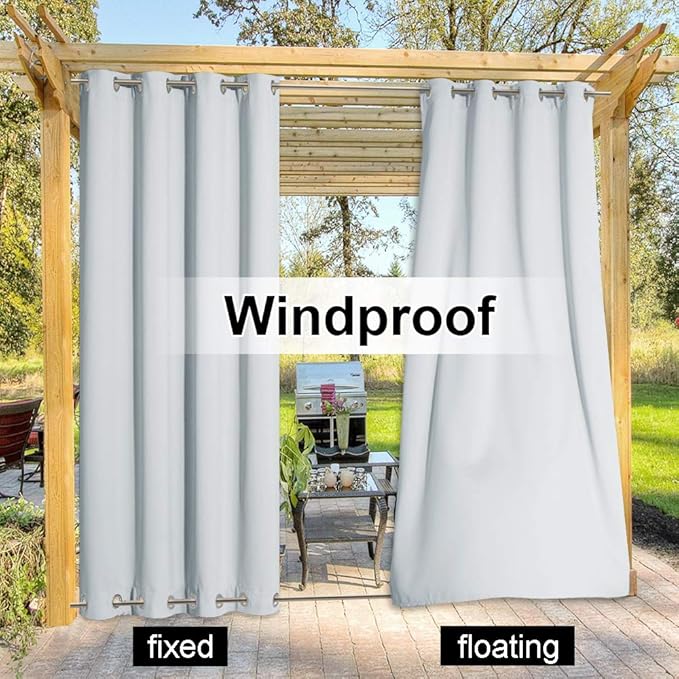 NICETOWN Outdoor Curtains for Patio Waterproof Grommet Top & Bottom, Windproof Thermal Insulated Keep Warm Outdoor Public Divider Safe for Yard/Arbor/Wedding, Winter White, 1 Panel, W100 x L84
