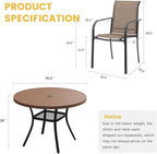 VICLLAX 5 Pieces Patio Dining Set for 4, Outdoor Furniture Set Includes 40.7" Round Patio Table and 4 Patio Stackable Chairs, Walnut Tabletop and Brown Fabric