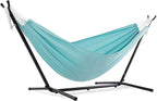 Vivere Double Polyester Hammock with Space Saving Steel Stand and Premium Carry Bag - 450 lb Capacity