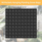 Hanging Planting Grow Bags, 90 Pockets Wall Planter Wall Mounted Grow Bag Outdoor Indoor Gardening Vertical Greening Flower Container, Planting Bags Storage Bags(1.1 m × 1.1 m, Black)