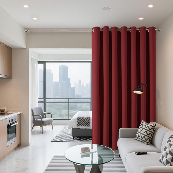 Joydeco Blackout Patio Sliding Door Curtains 72 Inches Long, Grommet Privacy Room Divider Curtains, Extra Wide Thermal Blackout Drapes for Bedroom Living Room (Burgundy Red, 60Wx72L, 1 Panel)