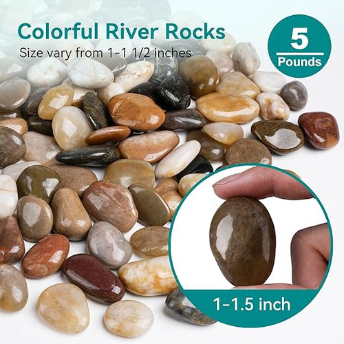 5 lbs Decorative Rocks for Potted Plants, 1-1 1/2 inch River Rocks for Plants, Garden Rocks Outdoor Landscaping, Polished Natural Stone for Walkways, Yard, Vases, Crafts