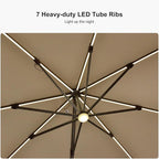 PURPLE LEAF 10 Feet Patio Umbrella with Base Outdoor Cantilever Solar Powered LED Square Umbrella Aluminum Offset Umbrella with 360-degree Rotation for Garden Deck Pool Patio, Beige