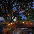 Solar Hanging Lanterns Outdoor Waterproof, Rust Iron Ball Candle Holder with Flickering Solar Powered Tea Lights, Perfect Chargeable Solar Lights for Backyard Patio Garden Fence Tree Decoration-4Pack