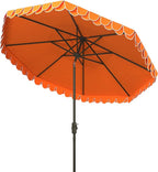 SAFAVIEH 9ft Outdoor Patio Umbrella, Round, Valance, Orange, Auto Crank Tilt, UV Resistant for Deck, Backyard, Poolside (PAT8006O)