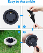Biling Solar Ground Lights Outdoor 8 Packs, 12 LEDs Bright Flat Solar Lights Outdoor Waterproof Solar Powered for Yard Walkway Garden Driveway (White)