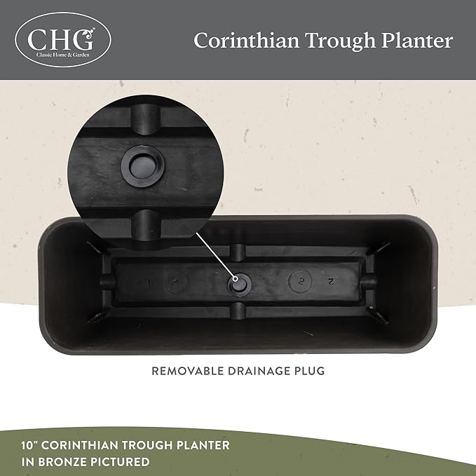 Classic Home and Garden Corinthian Rectangular Trough Window Box Planter, 10", Storm Gray, Pack of 3