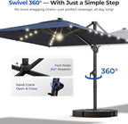 HOMSHADE 10 ft Square Cantilever Patio Umbrella with Base Included, Solar Lights Large Umbrella Outdoor Patio with 360°Rotation&Tilting, LED Lighted Offset Umbrellas w/Stand for Pool Deck