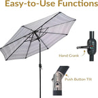 Sunnydaze Outdoor Patio Umbrella - Polyester Table Market Umbrella with Push-Button Tilt and Crank - 8 Sturdy Ribs - Catalina Beach Stripe - 9ft