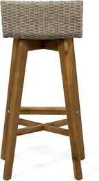 Christopher Knight Home La Brea Outdoor Acacia Wood and Wicker Barstools (Set of 4), Light Brown and Teak