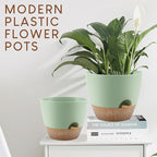 Plant Pots 10/9/8/7.5/7 inch, Self Watering Planters with Drainage Holes & Saucers for Indoor and Outdoor Plants (Green)