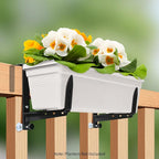 Window Box Brackets, Adjustable Planter Box Brackets, Heavy Duty Iron Flower Box Bracket for Deck Railing with Upgraded Bottom Support - Ideal for Balconies, Fences, and Gardens (2)