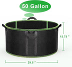 50 Gallon Large Grow Bags 3 Pack - 320G Thickened Nonwoven Aeration Planter with Reinforced Handles, Heavy Duty Black Cloth Pots for Garden Outdoor Large Plants Vegetables Flowers