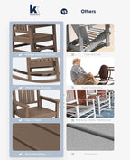 KINGYES HDPE Outdoor Rocking Chair, Widened Seat Patio Rocking Chair, Oversized All Weather Patio Rocker, Brown