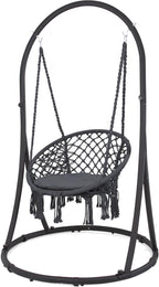 Hammock Chair with Stand, Grey Polycotton, 330 lb Capacity