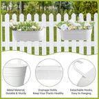 Dahey 5 Pcs Metal Iron Hanging Flower Pots for Railing Fence 15.7 Inch Hanging Bucket Pots Countryside Style Window Flower Plant Holder with Detachable Hooks for Garden Yard Home Decor, White