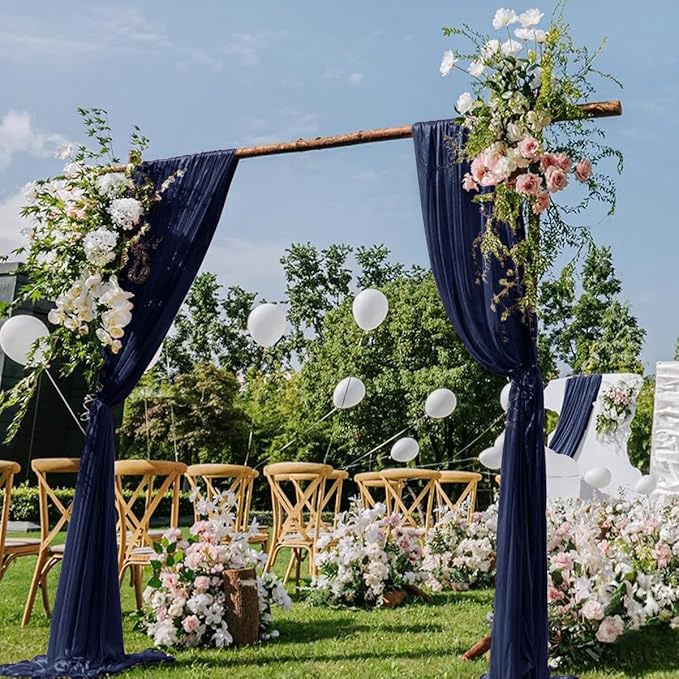 Sheer Outdoor Curtains, Navy Blue Gauze, 4 Panels 29 x 20 Ft