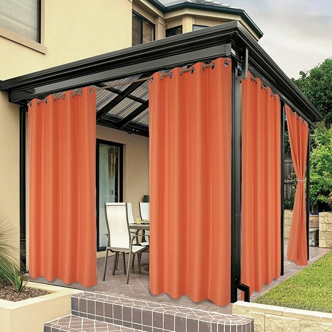 BONZER Waterproof Indoor/Outdoor Curtains for Patio Thick Privacy Grommet Curtains for Bedroom, Living Room, Porch, Pergola, Cabana, 1 Panel, 84W x 84L inch, Mecca Orange
