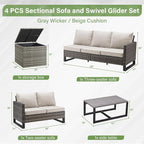 Belord 5-Seater Patio Conversation Set - 4 Piece Outdoor Sectional Furniture Set with Large Storage Box and Coffee Table Outdoor Patio Furniture Set for Garden Poolside Backyard Gray