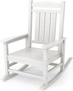 KINGYES HDPE Outdoor Rocking Chair, Widened Seat Patio Rocking Chair, Oversized All Weather Patio Rocker, White