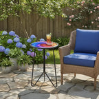 LIFFY Patio Side Tables,12" Metal Outdoor Side Table with Colorful Glass Tabletop,Small Round Decorative Metal End Table & Plant Tables for Home Garden Yard Balcony