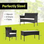 EconoHome 4-Piece Outdoor Patio Furniture Set - Patio Set with 2 Rattan Chairs, 1 Loveseat & 1 Glass -Top Coffee Table - Weather-Proof Wicker with Cushions - Conversation Set for Porch, Balcony, Lawn
