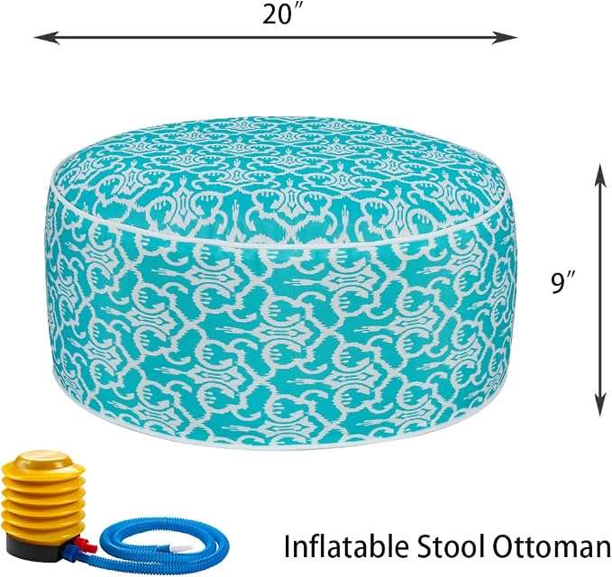 Ottoman Pouf, 20-Inch Round Inflatable Patio Footrest with Air Pump