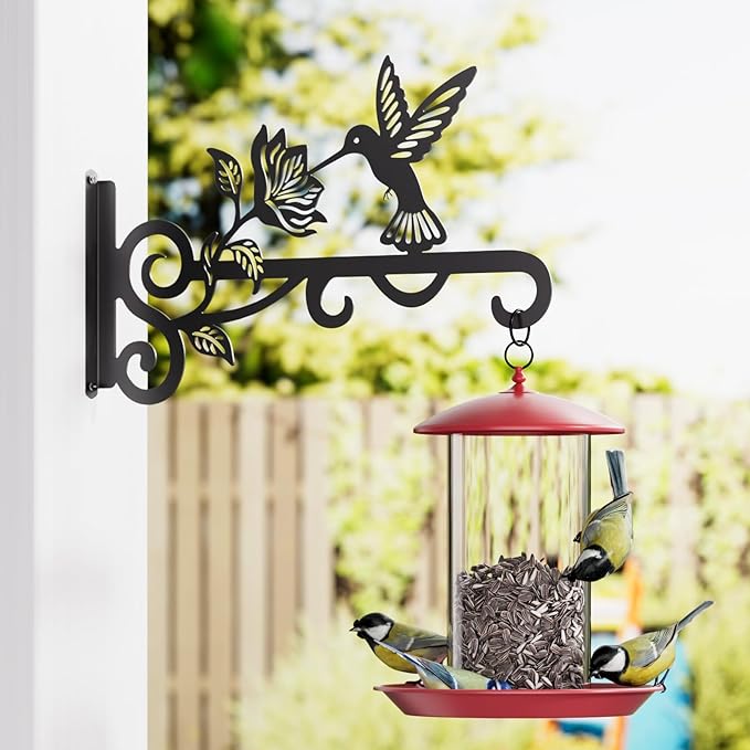 2-Pack Aesthetic Plant Hangers Outdoor – 10 Inch Metal Hanging Plant Bracket with Beautiful Hummingbird Pattern – Anti Rust Plant Hooks for Hanging Plants, Bird Feeder, Windchime, Lantern