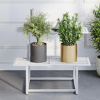 Metal Plant Stand Indoor, Outdoor Iron Plant Shelf, Heavy Duty Slatted Display Shelf for Patio Balcony Garden Living Room Load Bearing 330 LB 26" L x 20.2" H x 17.7" W 2 Tier White