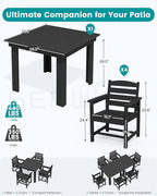 SERWALL Outdoor Dining Set for 4, HDPE Square Table and Chairs Set All Weather Patio Dining Set with 4 Classic Dining Chairs, 5-Piece Patio Dining Furniture for Deck, Black