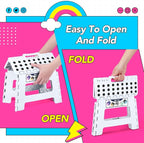 Delxo 9 Inch Folding Step Stool,White Step Stools for Kids Foldable,Portable Collapsible Step Stool with Handle, Folding Stool for Kitchen Bathroom,Bedroom,Garden