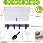 Window Box Planter 6 Pcs, 16.5 Inches Self Watering Rectangle Flower Plant Pots with Drainage Holes Trays, Vegetable Planters for Windowsill Patio Garden Balcony Porch Yard (White)