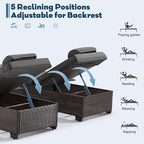 Outdoor Lounge Chairs, Pool Lounge Chairs Set of 2, Outdoor Chaise Lounge with Adjustable Backrest & Cup Holder,Grey Cushiom