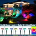 RGB Solar Spot Lights : 2 IN 1 Solar Lights Outdoor with 8 Lighting Modes & PC Light Guide Column for Tree Garden Yard Pathway | RGB Color Changing Landscape Lights | IP65 Waterproof | 6 Pack