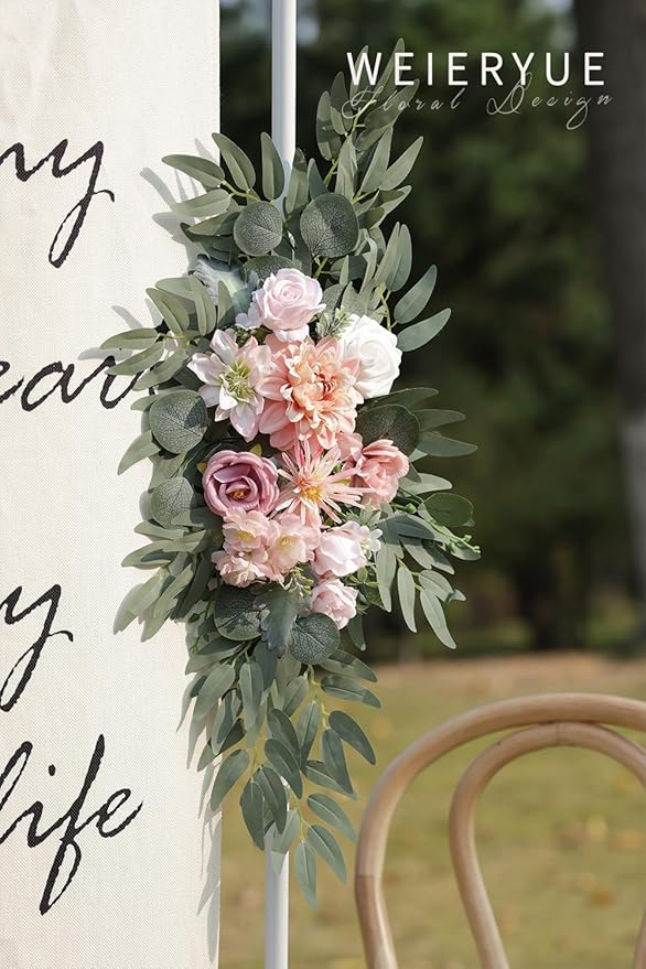 Artificial Flowers Swag Kit, 2 Pack, Romantic Pink Silk Wedding Arch Decor