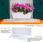 Window Box Planter, 7 Pack Plastic Vegetable Flower Planters Boxes 17 Inches Rectangular Flower Pots with Saucers for Indoor Outdoor Garden, Patio, Home Decor (White)