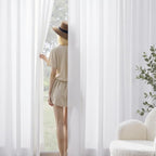 Non-See-Through White Privacy Sheer Cafe Curtains 84 inches Long 2 Panels, 52" Wide Rod Pocket Window Drapes for Hallway Classroom Dorm Room Gym Room Living Room Bedroom