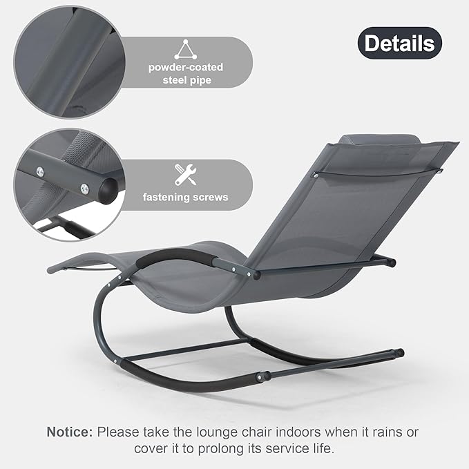 Outdoor Lounge Chair with Pillow, Chaise Lounge Chair for Patio, Lawn, Pool, Grayish Blue
