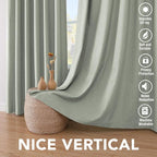 H.VERSAILTEX Primitive Linen Curtains 100% Blackout Curtain Drapes Burlap Fabric Curtains with White Thermal Insulated Liner, Grommet Top Drapes Living Room/Bedroom (2 Panels, 42 x 84 Inch, Sage)