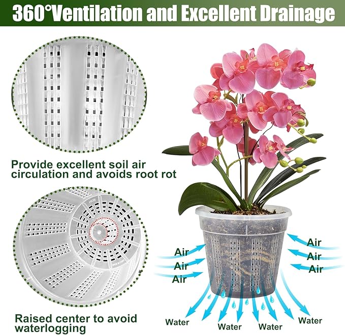 Orchid Pot, 6 Packs of 6.1" Orchid Pots with Holes, Orchid Pots for Repotting, Plastic Orchid Planter for Indoor Outdoor Plants (6 Packs, 6.1")