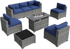 Aoxun Patio Furniture Sets, 8-Piece Outdoor Patio Furniture with 44'' Propane Gas Firepit Table, Wicker Outdoor Conversation Set Sectional Sofa for Backyard, Poolside, Garden