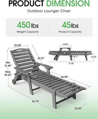 Lounge Chair Outdoor Set of 4 with Wheels, Adjustable 5-Position Chaise Lounge Outdoor, Patio Lounge Chair for Poolside Backyard, Grey