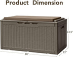 Devoko 100 Gallon Deck Box, Waterproof Resin Outdoor Storage Box with Cushion for Outside, Large Outdoor Storage Bench Cabinet Lockable for Patio Furniture and Garden Tools (Brown)