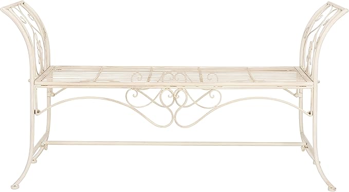 Safavieh PAT5016A Collection Arona Antique White Wrought Iron 51" Outdoor Garden Bench