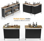 VINGLI 43" Portable Bar Table with Pole, 3-Tier Shelves, Mobile Bar Table for Events, Party, Camping, Picnic, Tradeshow, Indoor with Black Skirt