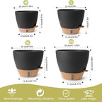 Plant Pots,12/10/9/8/ Inch Large Plastic Self Watering Flower Pots Indoor Outdoor with Drainage Holes, Deep Reservoir,Nursery Planting Pot for Indoor Out Door Plants Black