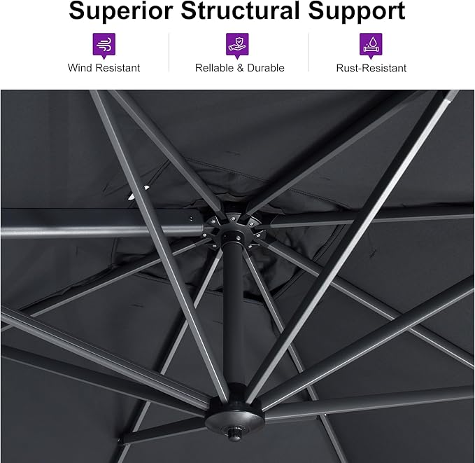 PURPLE LEAF 11 Feet Patio Umbrella with Base Outdoor Cantilever Round Umbrella Aluminum Offset Umbrella with 360-degree Rotation for Garden Deck Pool Patio, Grey