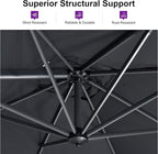 PURPLE LEAF 10 Feet Patio Umbrella with Base and Cover Round Outdoor Cantilever Umbrella Aluminum Offset Umbrella with 360-degree Rotation for Garden Deck Pool Patio Grey