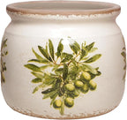 Mediterranean Ceramic Plant Pots with Olives Branches Pattern, 6 Inch Tuscan Planter for Indoor Plants, Rustic Farmhouse Home Kitchen Decor, Tuscan Vase for Centerpiece, Olive Green