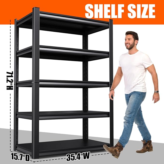 71"H-35"W Metal Garage Shelving-2050LBS 5 Tier Storage Shelves,Adjustable Heavy Duty Shelving Unit and Storage Large Rack,Utility Steel Shelf For Shop Warehouse Industrial Pantry Basement 71"x35"x16"